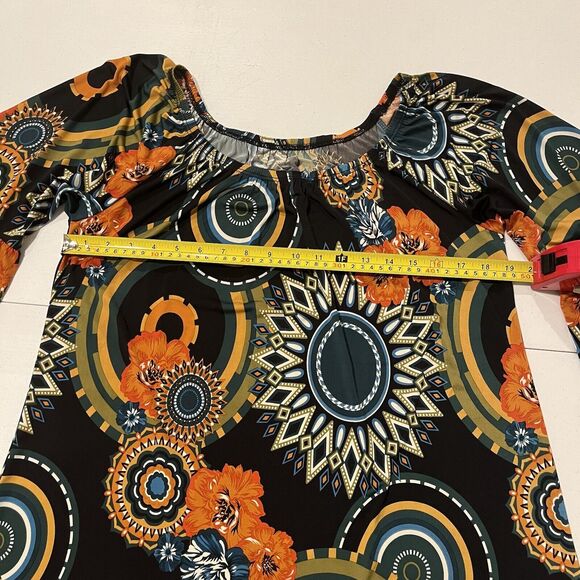 Womens Sz S Floral Off Shoulder Tunic Top / Dress Bell Sleeves Stretch Halloween - Picture 6 of 10